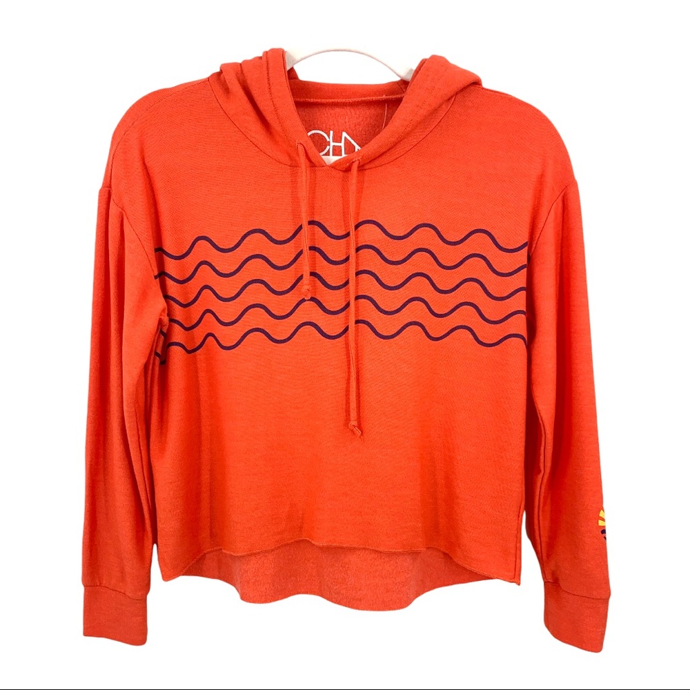 Chaser Orange Waves Print Cropped Hoodie Sz XS
